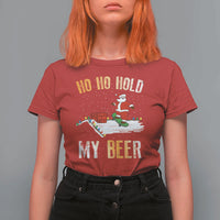 Christmas Beer T Shirt For Women Funny Santa Ho Ho Hold My Beer Skateboard Roof - Wonder Print Shop