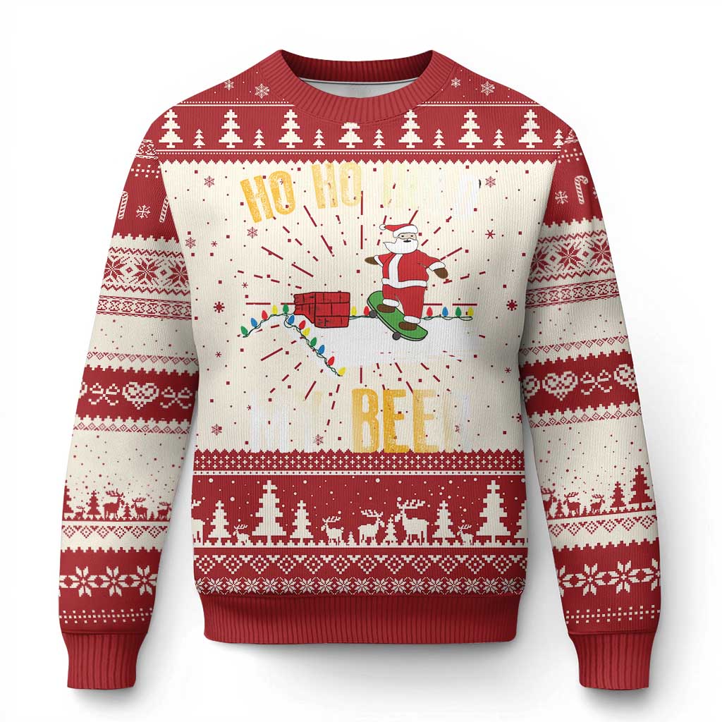 Beer Ugly Christmas Sweater Funny Santa Ho Ho Hold My Beer Skateboard Roof - Wonder Print Shop