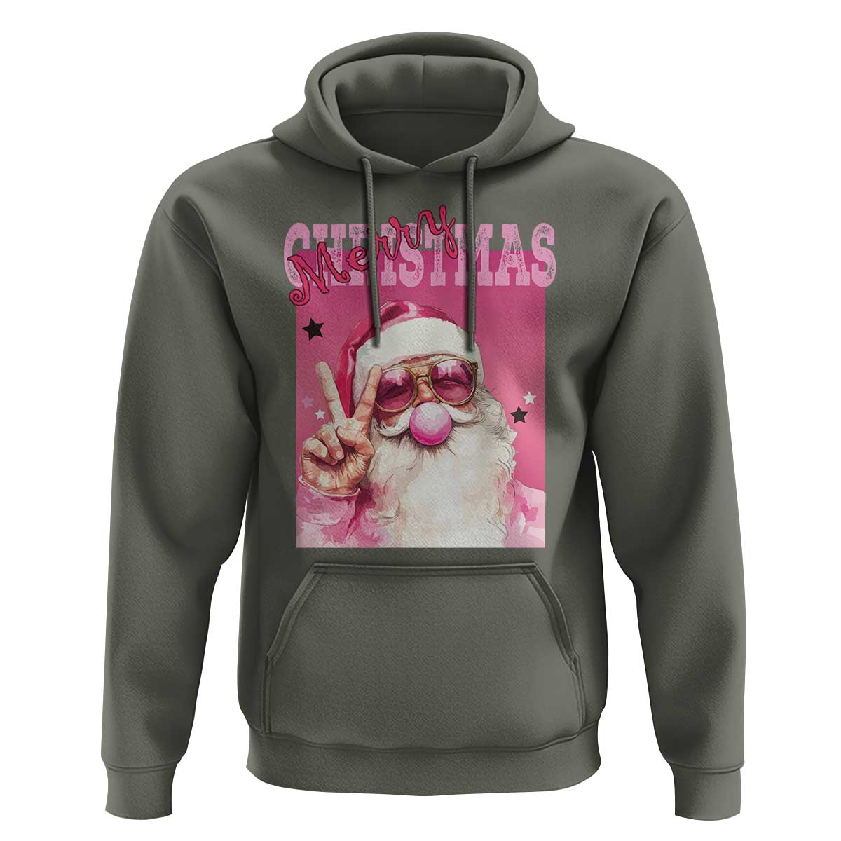 Pink Santa Retro Christmas Hoodie Blowing Bubble Pink Xmas Matching Family Group Party