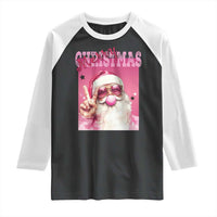 Pink Santa Retro Christmas Raglan Shirt Blowing Bubble Pink Xmas Matching Family Group Party