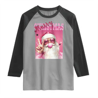 Pink Santa Retro Christmas Raglan Shirt Blowing Bubble Pink Xmas Matching Family Group Party