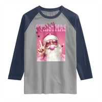 Pink Santa Retro Christmas Raglan Shirt Blowing Bubble Pink Xmas Matching Family Group Party