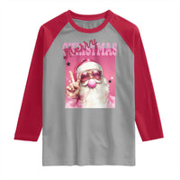 Pink Santa Retro Christmas Raglan Shirt Blowing Bubble Pink Xmas Matching Family Group Party
