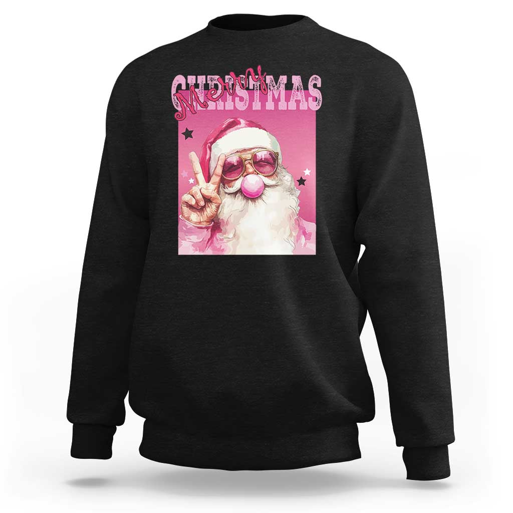 Pink Santa Retro Christmas Sweatshirt Blowing Bubble Pink Xmas Matching Family Group Party - Wonder Print Shop