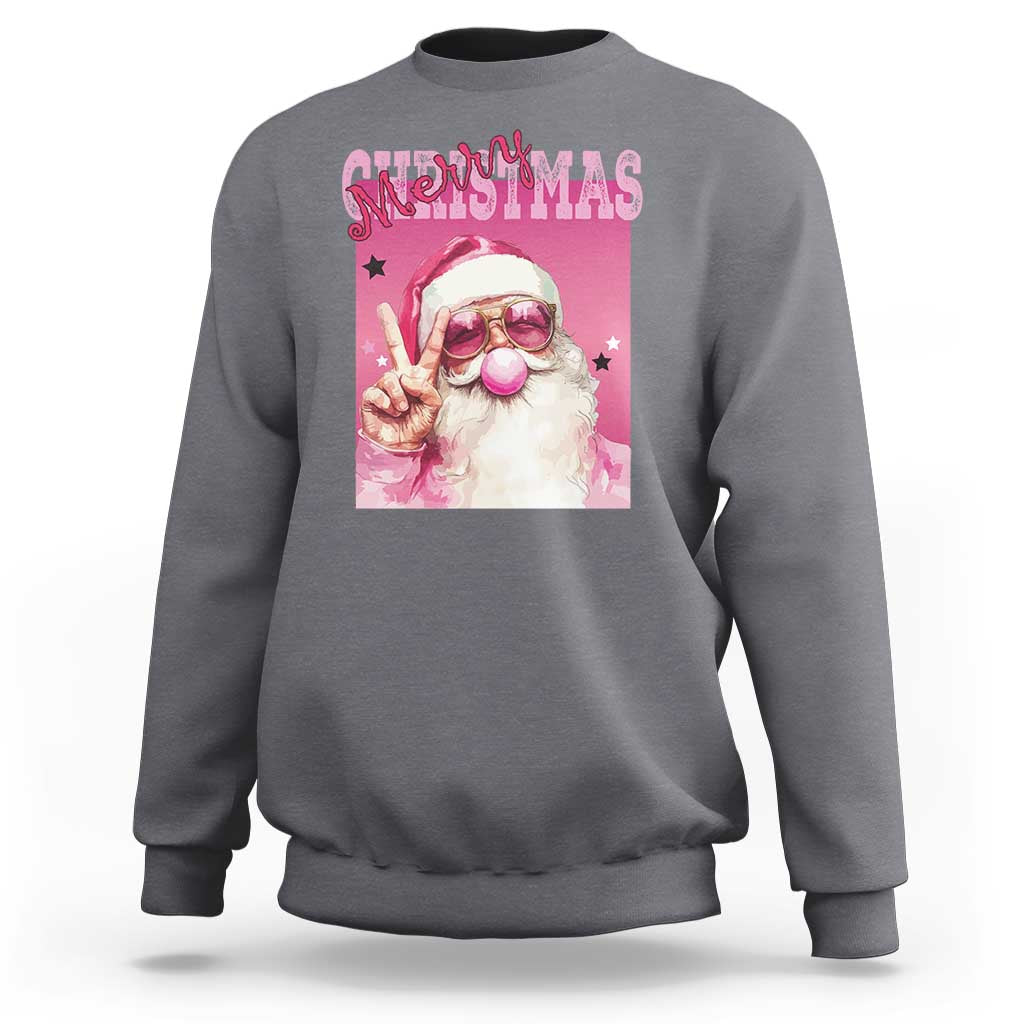 Pink Santa Retro Christmas Sweatshirt Blowing Bubble Pink Xmas Matching Family Group Party - Wonder Print Shop