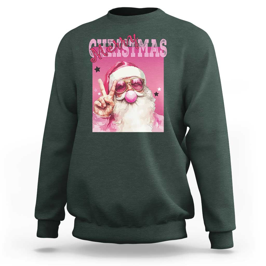 Pink Santa Retro Christmas Sweatshirt Blowing Bubble Pink Xmas Matching Family Group Party - Wonder Print Shop