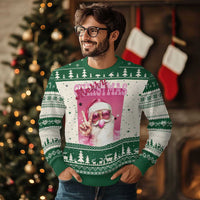 Pink Santa Retro Christmas Ugly Christmas Sweater Blowing Bubble Pink Xmas Matching Family Group Party - Wonder Print Shop