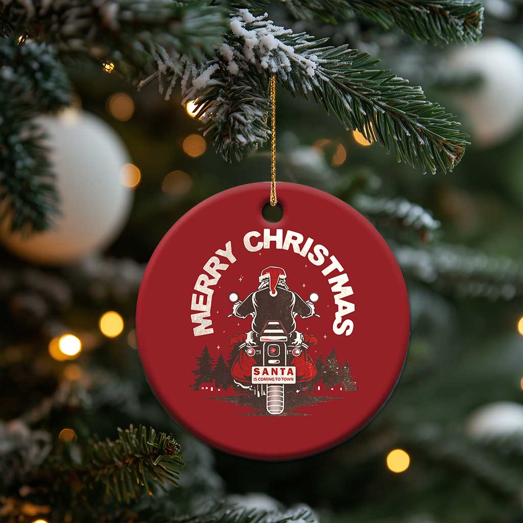 Motorcycle Christmas Ornament Santa Riding to Town Merry Xmas - Wonder Print Shop