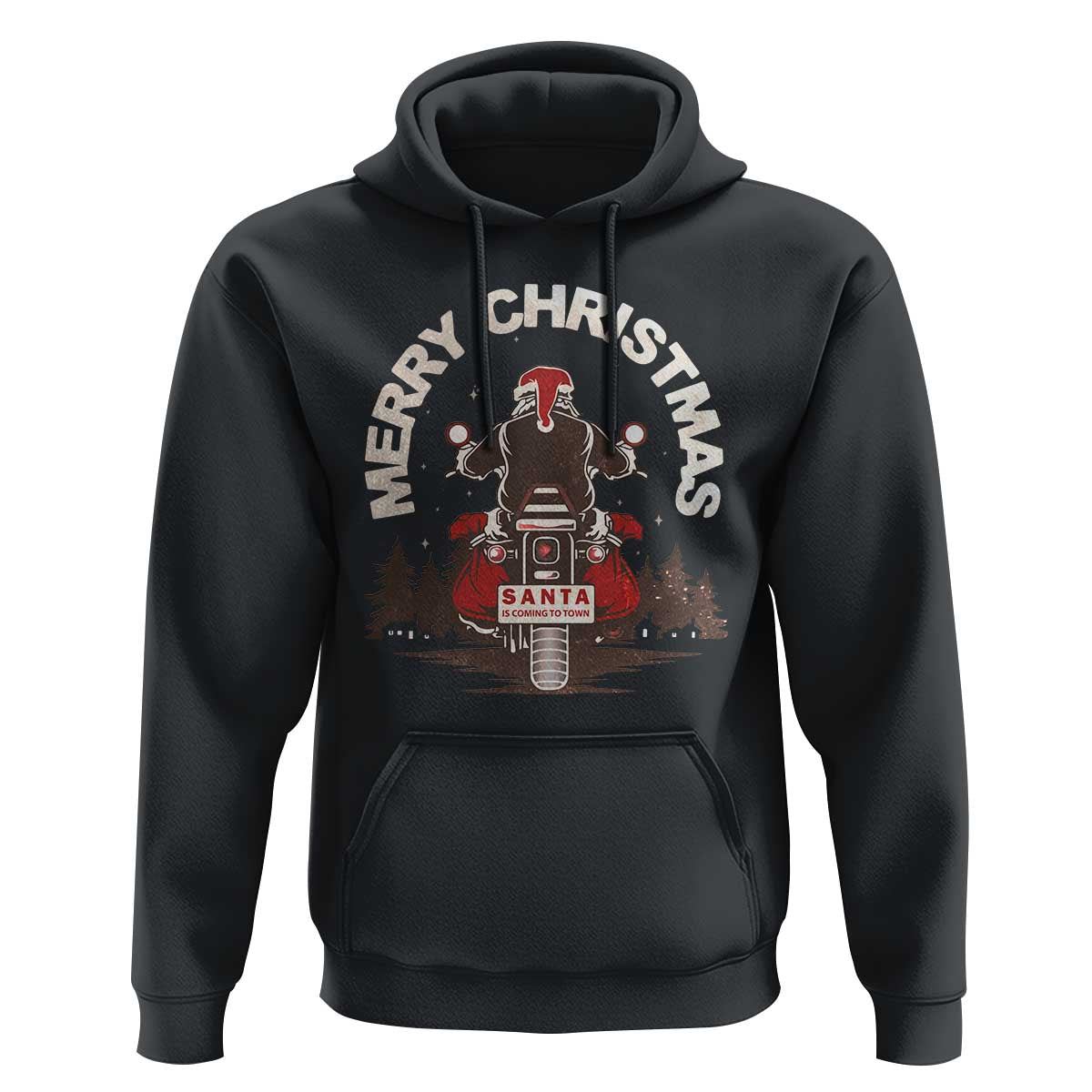 Motorcycle Christmas Hoodie Santa Riding to Town Merry Xmas