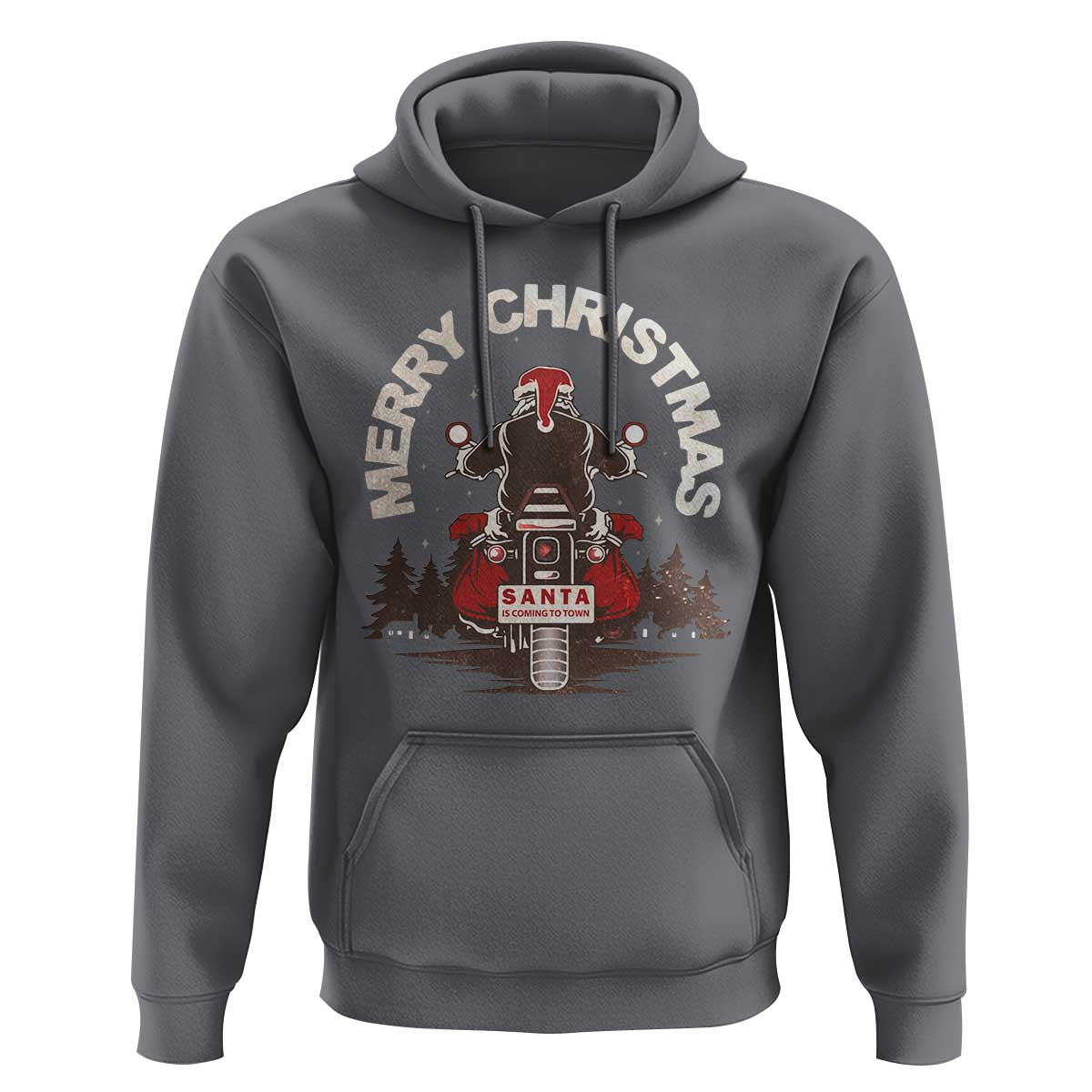 Motorcycle Christmas Hoodie Santa Riding to Town Merry Xmas
