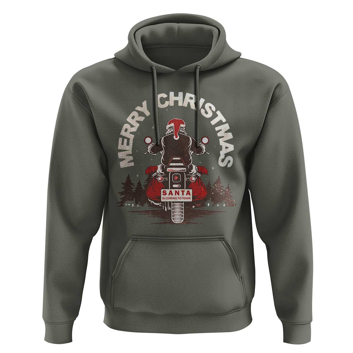 Motorcycle Christmas Hoodie Santa Riding to Town Merry Xmas