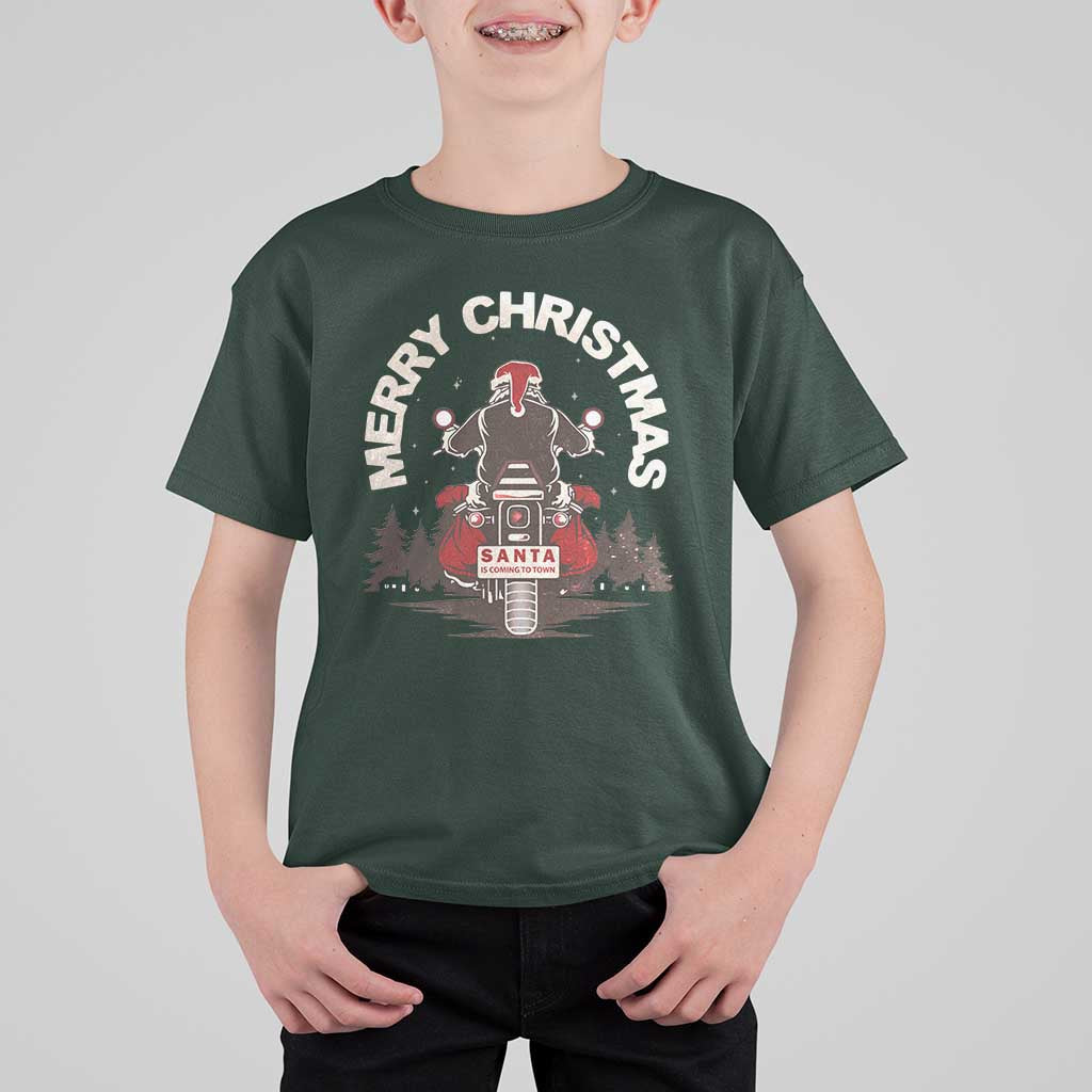 Motorcycle Christmas T Shirt For Kid Santa Riding to Town Merry Xmas - Wonder Print Shop