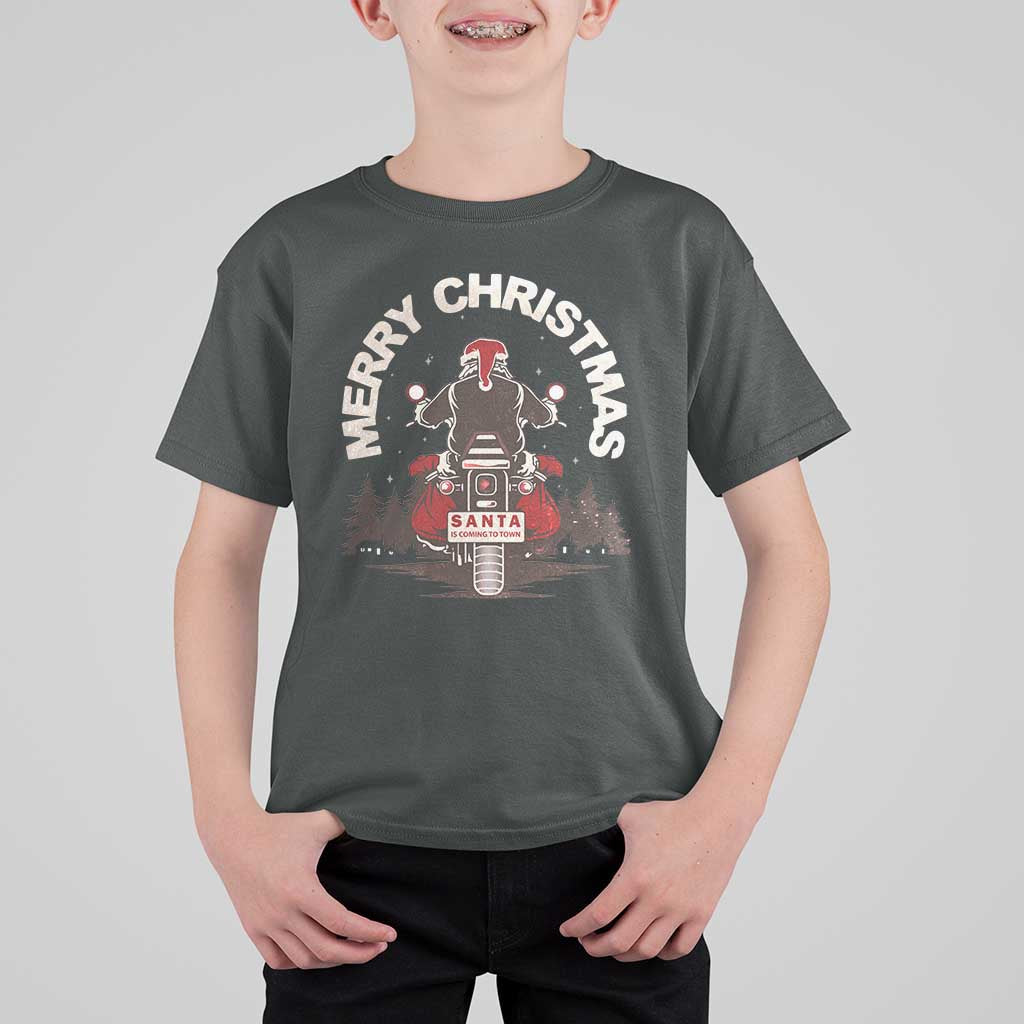 Motorcycle Christmas T Shirt For Kid Santa Riding to Town Merry Xmas - Wonder Print Shop