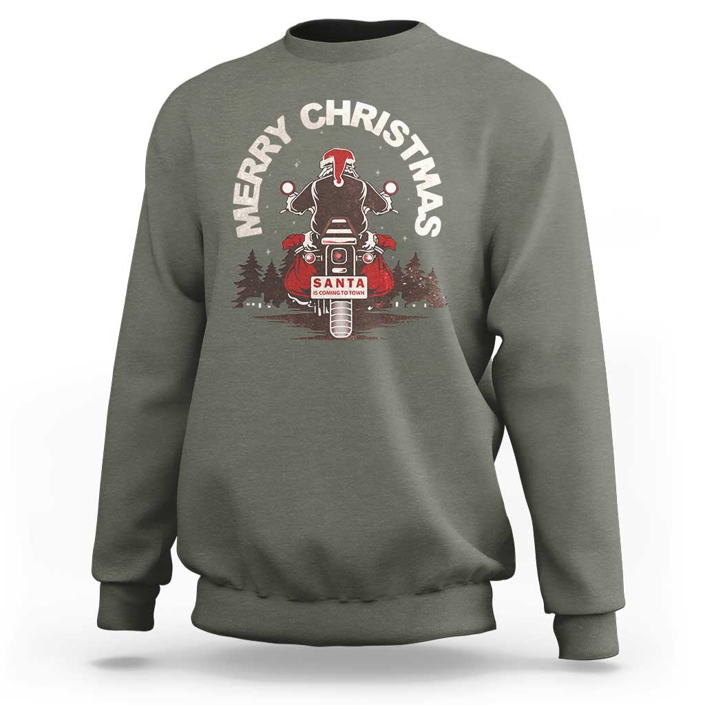 Motorcycle Christmas Sweatshirt Santa Riding to Town Merry Xmas - Wonder Print Shop