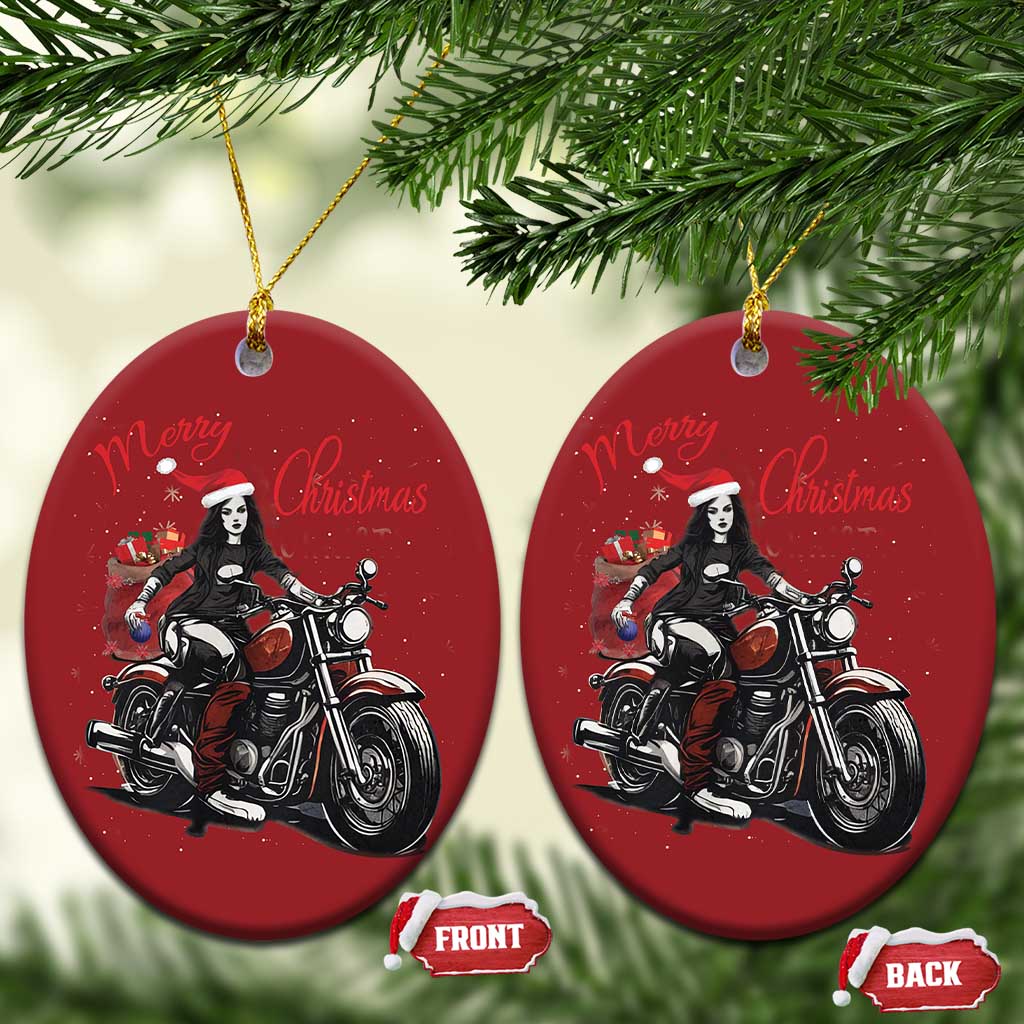 Girl Motorcycle Santa Christmas Ornament Lady Biker Merry Christmas - Wonder Print Shop