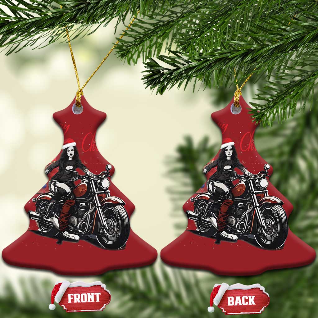 Girl Motorcycle Santa Christmas Ornament Lady Biker Merry Christmas - Wonder Print Shop