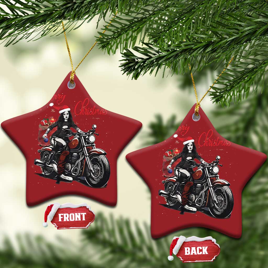 Girl Motorcycle Santa Christmas Ornament Lady Biker Merry Christmas - Wonder Print Shop