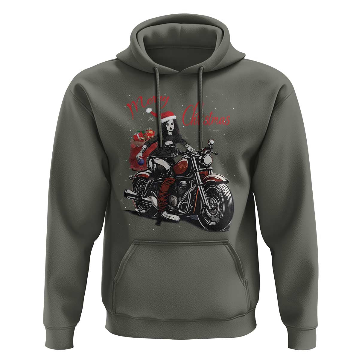 Girl Motorcycle Santa Hoodie Lady Biker Merry Christmas