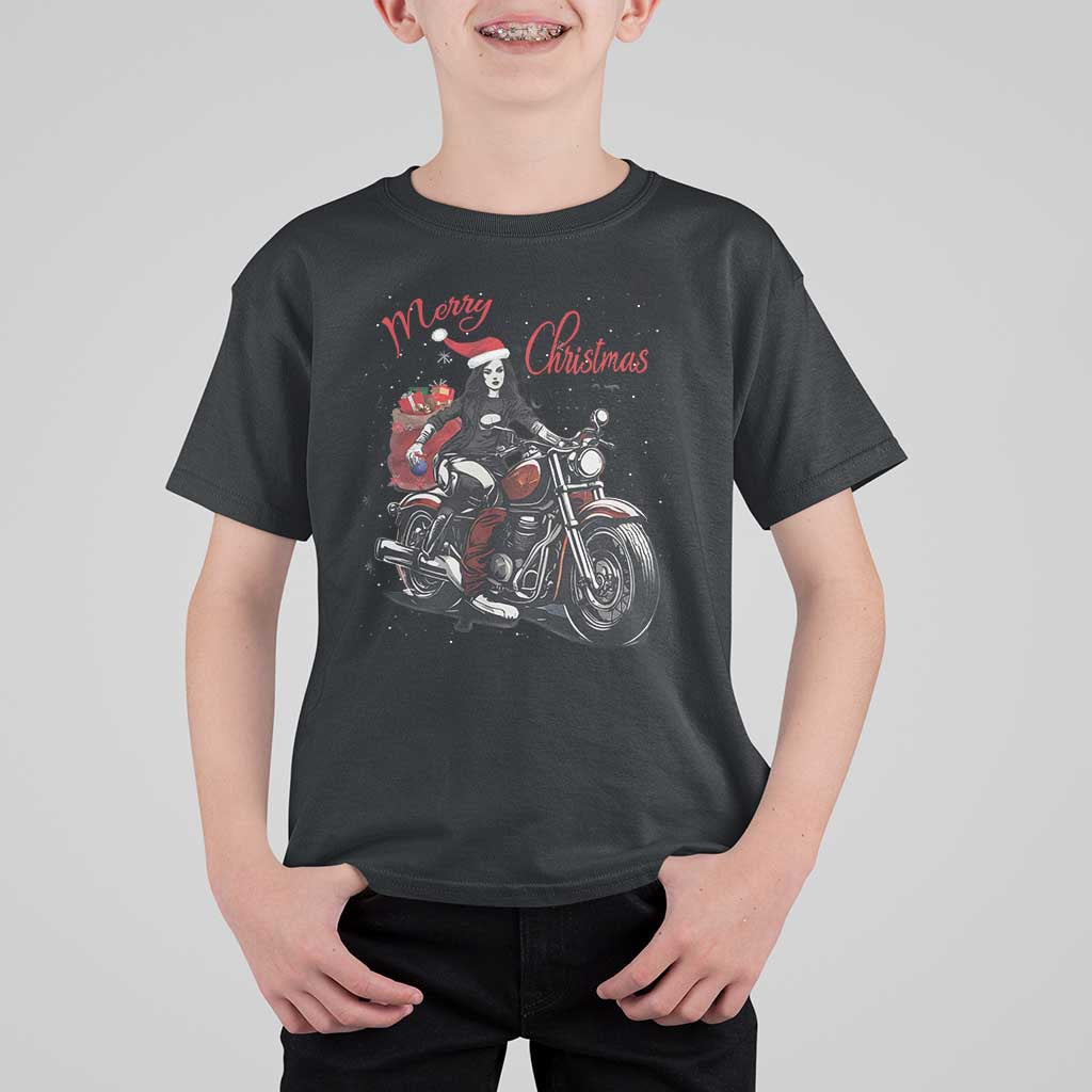 Girl Motorcycle Santa T Shirt For Kid Lady Biker Merry Christmas - Wonder Print Shop