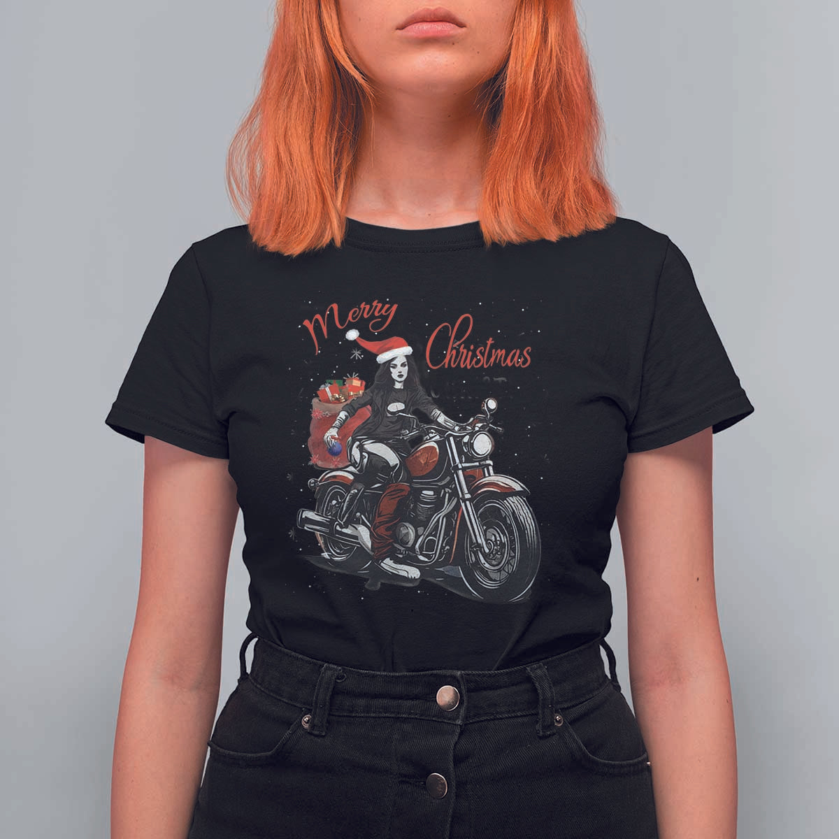 Girl Motorcycle Santa T Shirt For Women Lady Biker Merry Christmas - Wonder Print Shop