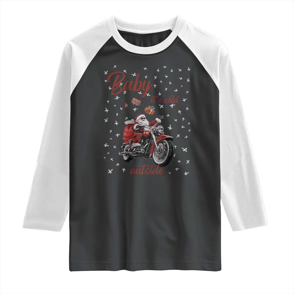 Funny Christmas Motorcycle Santa Raglan Shirt Xmas Motorbike Biker Gift