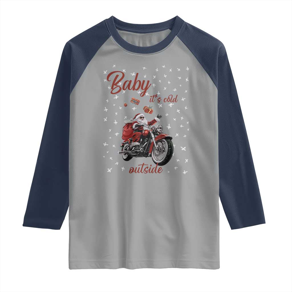 Funny Christmas Motorcycle Santa Raglan Shirt Xmas Motorbike Biker Gift