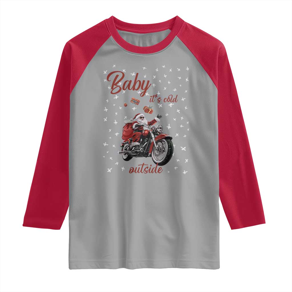 Funny Christmas Motorcycle Santa Raglan Shirt Xmas Motorbike Biker Gift