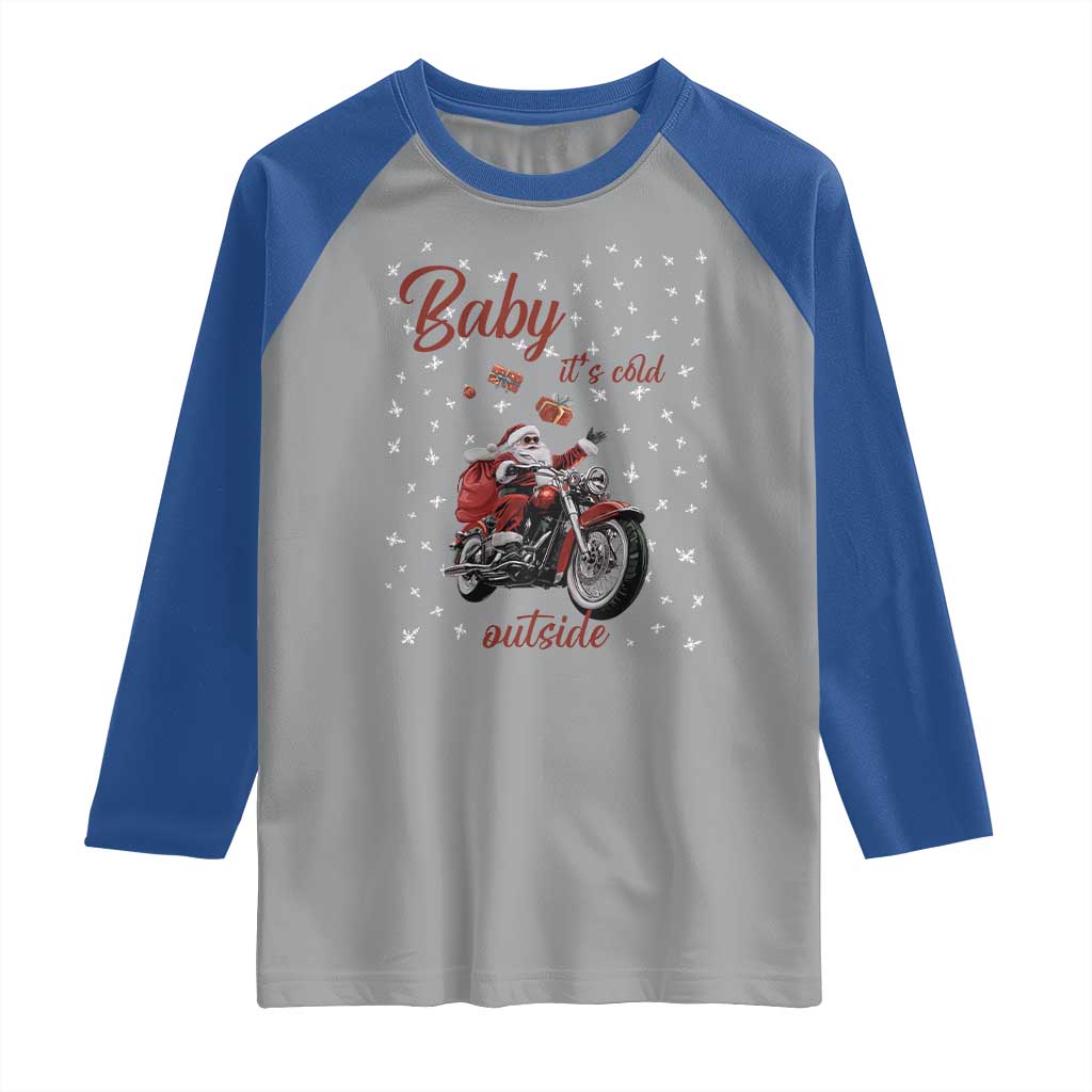 Funny Christmas Motorcycle Santa Raglan Shirt Xmas Motorbike Biker Gift