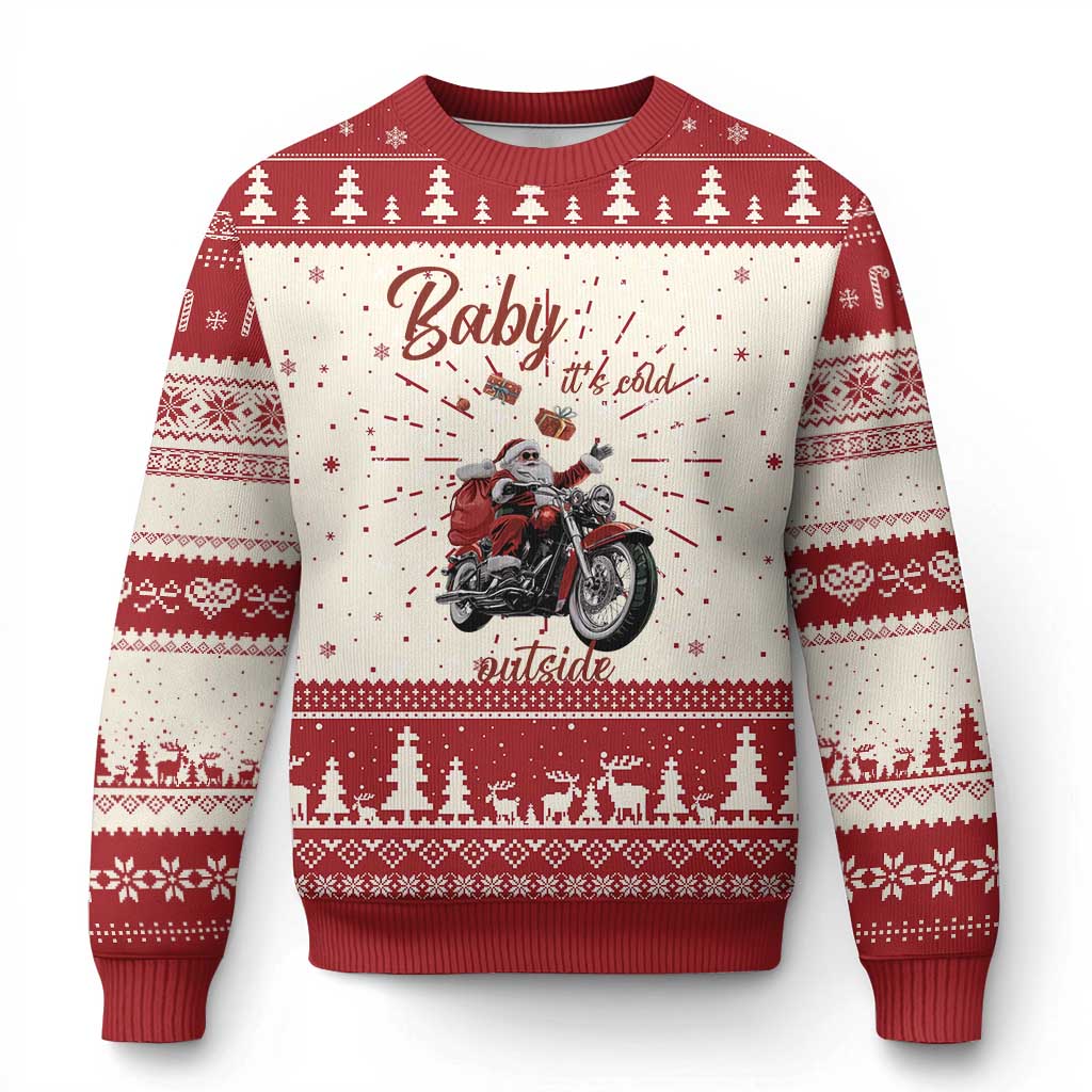 Funny Christmas Motorcycle Santa Ugly Christmas Sweater Xmas Motorbike Biker Gift - Wonder Print Shop