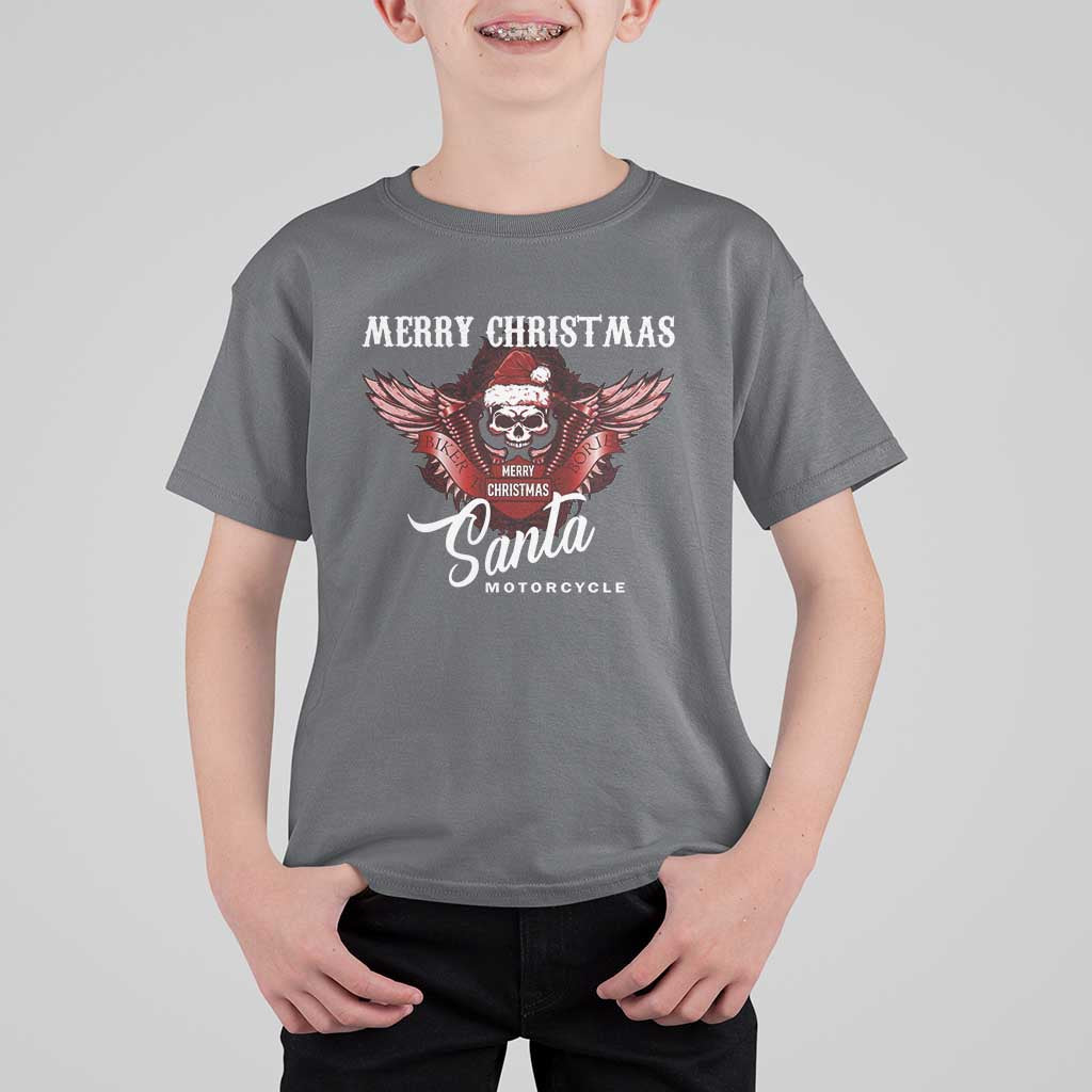 Motorcycle Biker Santa T Shirt For Kid Merry Christmas Skull Xmas - Wonder Print Shop