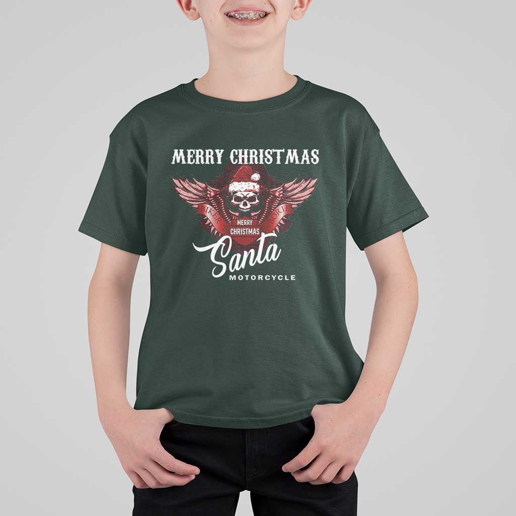 Motorcycle Biker Santa T Shirt For Kid Merry Christmas Skull Xmas - Wonder Print Shop