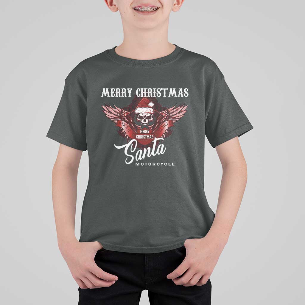Motorcycle Biker Santa T Shirt For Kid Merry Christmas Skull Xmas - Wonder Print Shop