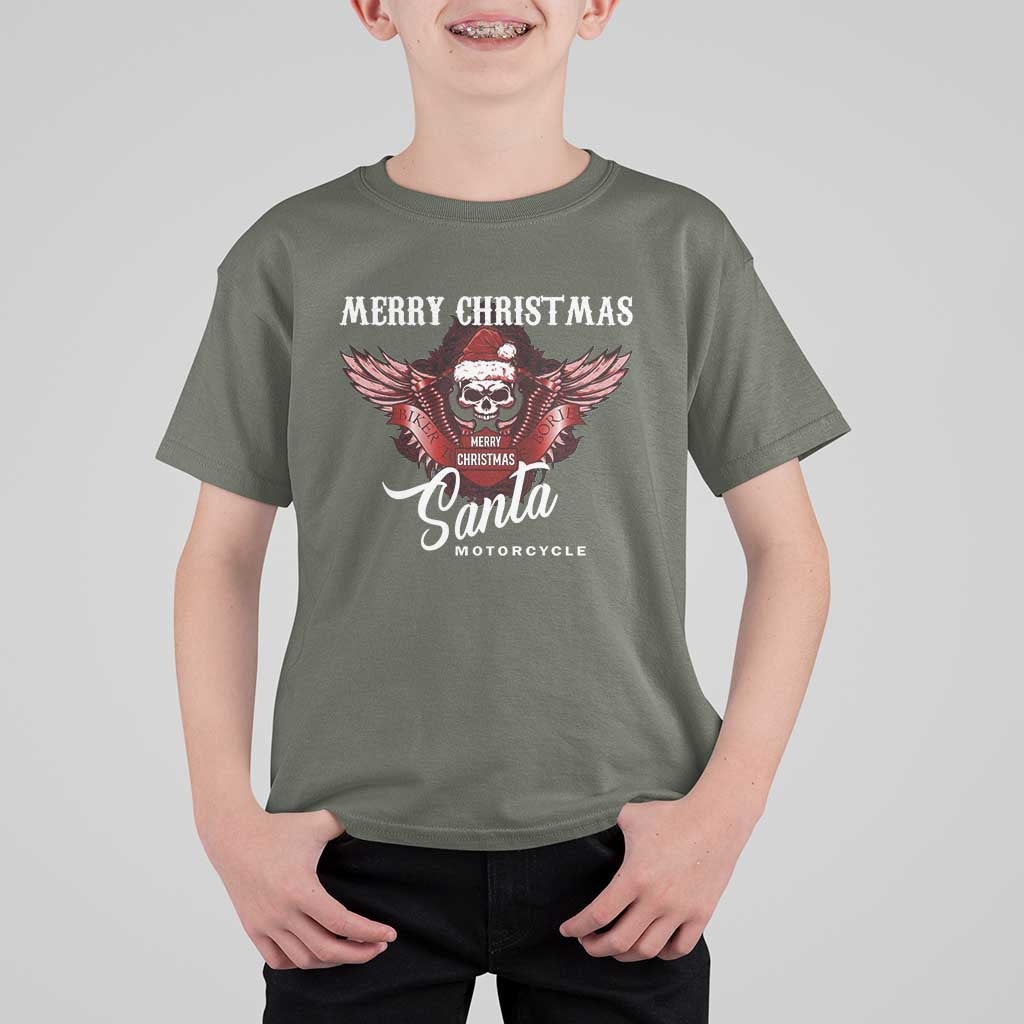 Motorcycle Biker Santa T Shirt For Kid Merry Christmas Skull Xmas - Wonder Print Shop