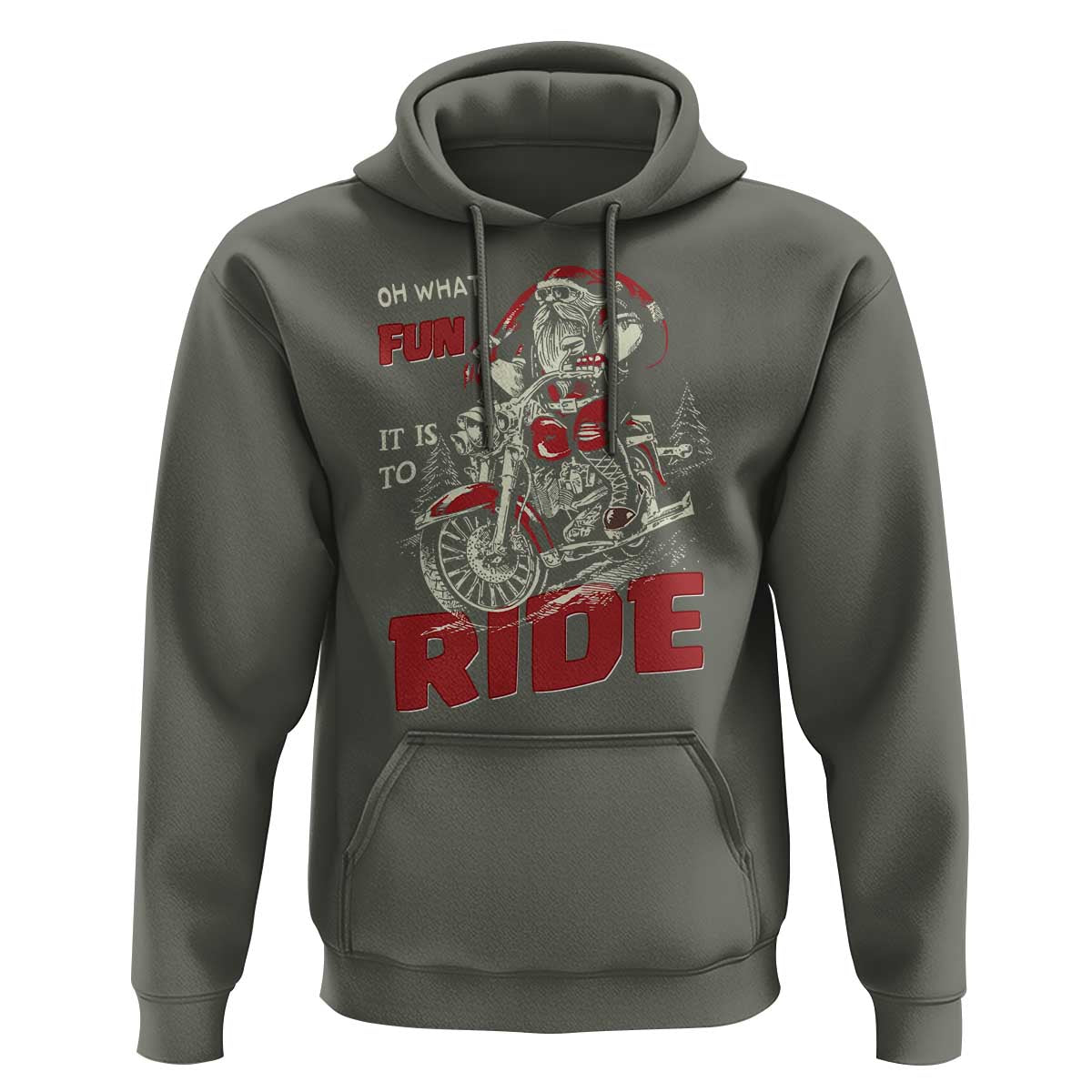 Funny Biker Christmas Hoodie Oh What Fun It Is To Ride Santa Riding On A Motorcycle