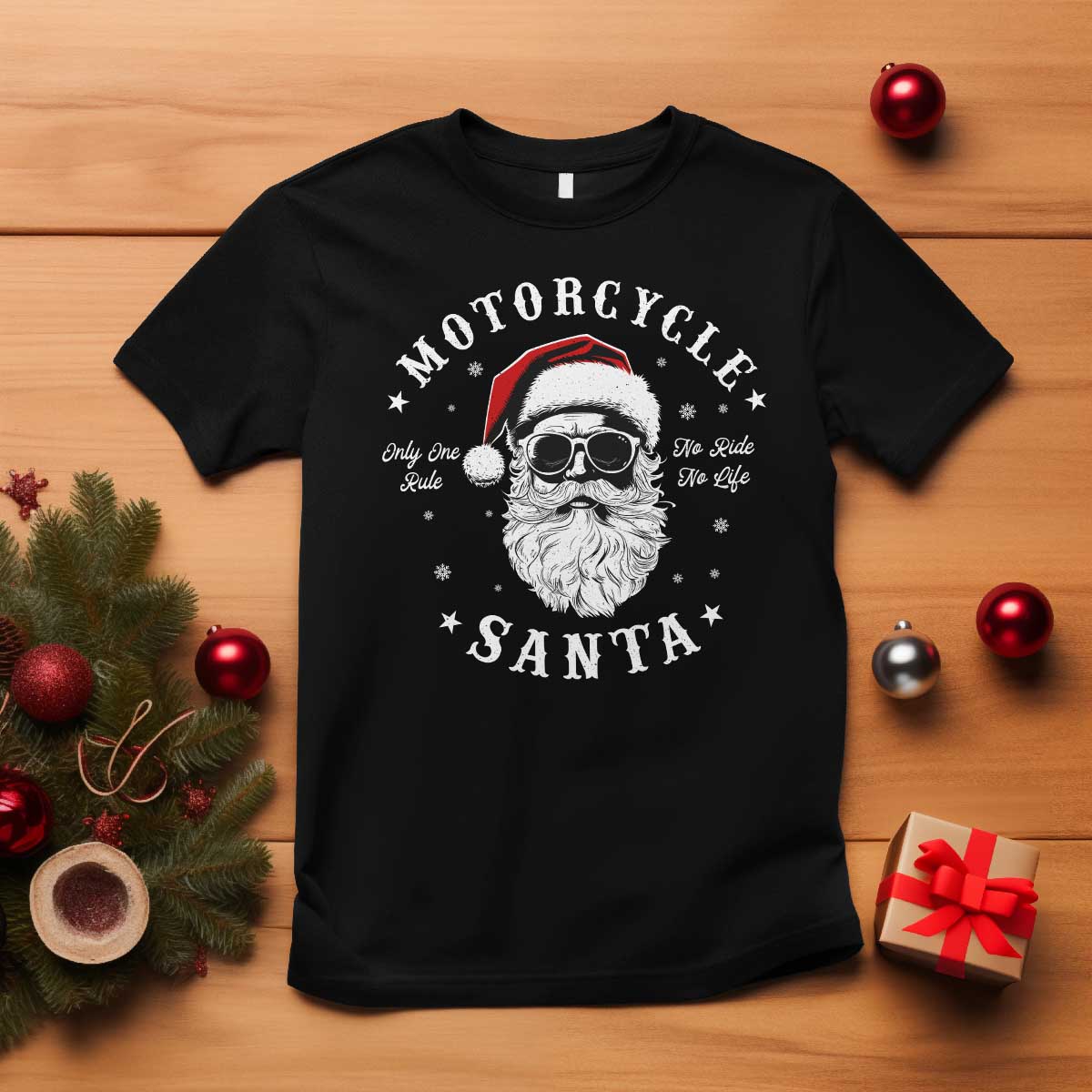 Funny Christmas Motorcycle Santa T Shirt No Ride No Life Motorbike Rider Grandpa - Wonder Print Shop