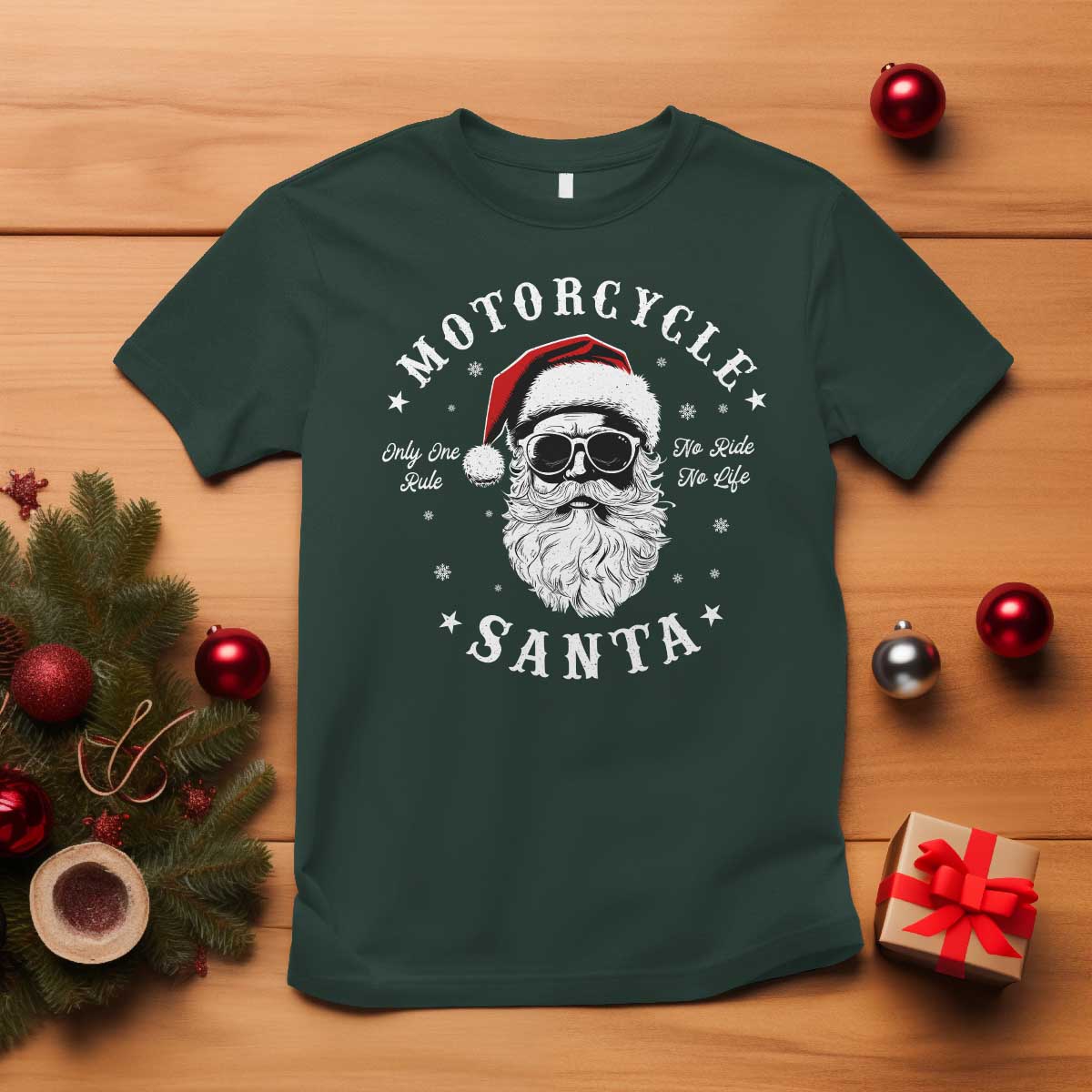 Funny Christmas Motorcycle Santa T Shirt No Ride No Life Motorbike Rider Grandpa - Wonder Print Shop