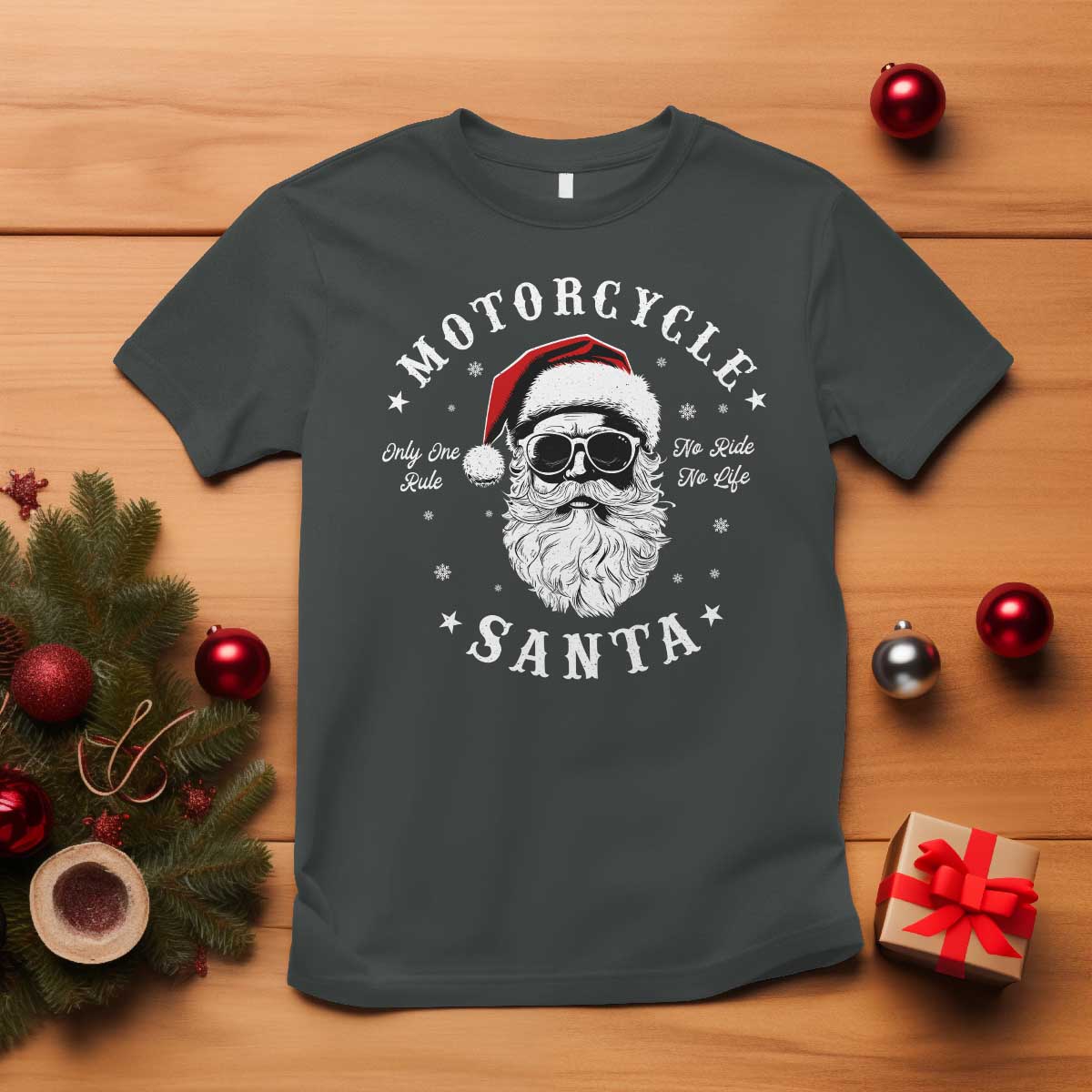Funny Christmas Motorcycle Santa T Shirt No Ride No Life Motorbike Rider Grandpa - Wonder Print Shop