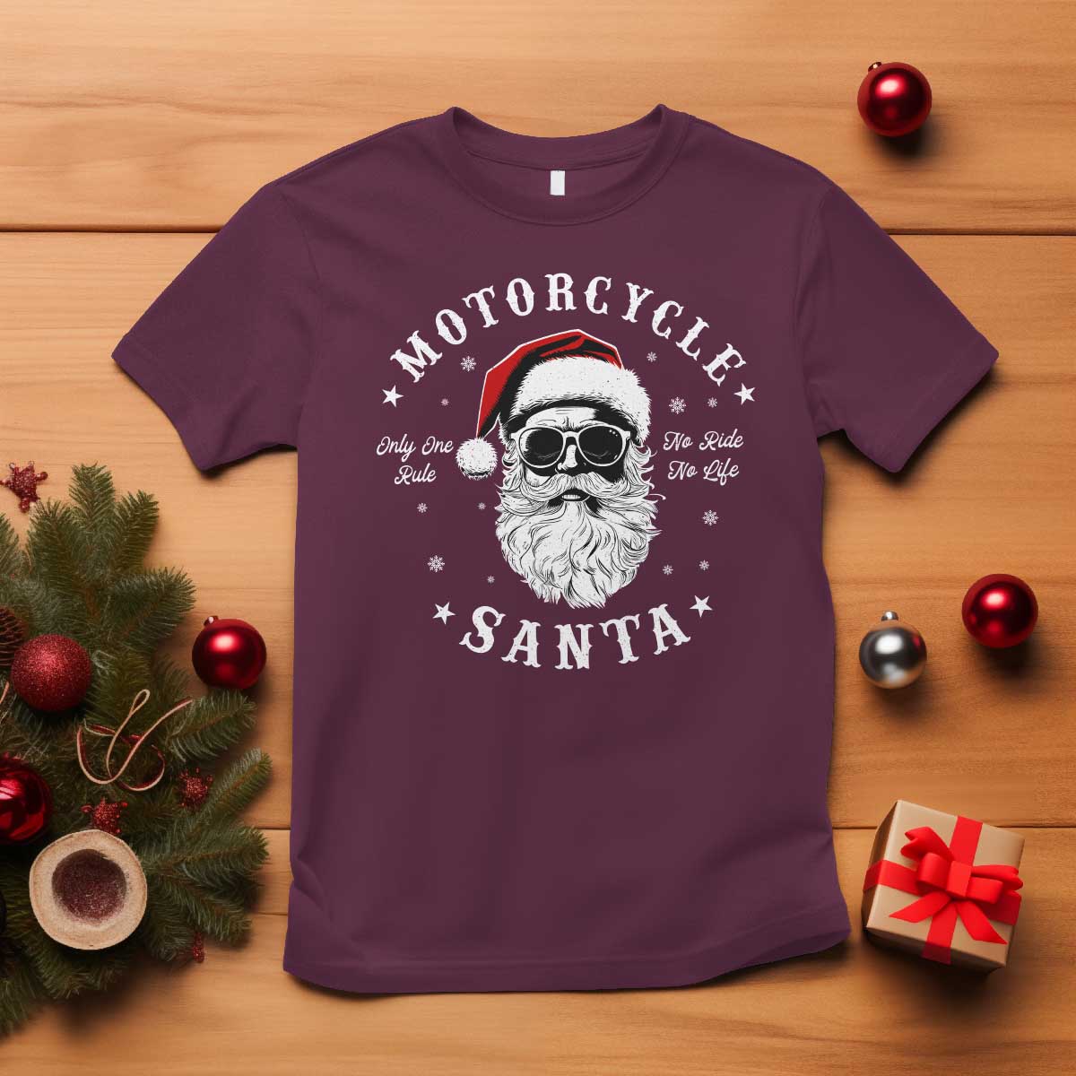 Funny Christmas Motorcycle Santa T Shirt No Ride No Life Motorbike Rider Grandpa - Wonder Print Shop