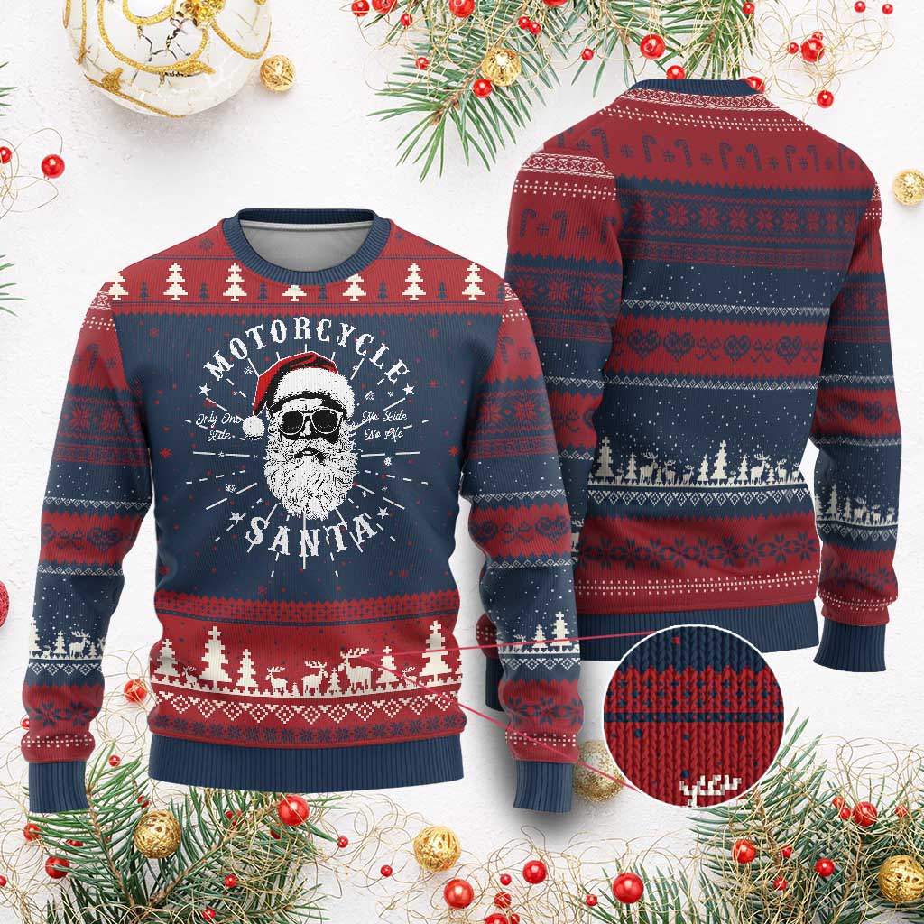 Funny Christmas Motorcycle Santa Ugly Christmas Sweater No Ride No Life Motorbike Rider Grandpa - Wonder Print Shop