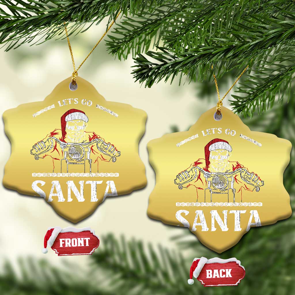 Funny Christmas Motorcycle Santa Christmas Ornament Let's Go Santa Skull Motorbike Rider - Wonder Print Shop
