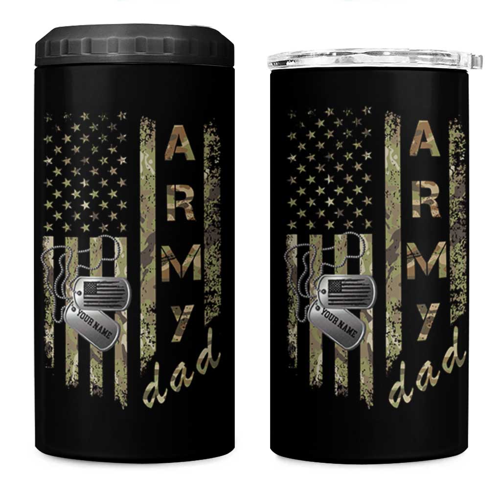 Personalized Vintage U.S. Army Dad 4 in 1 Can Cooler Tumbler Custom Name Tag Proud Military Family Member Soldier Graduation