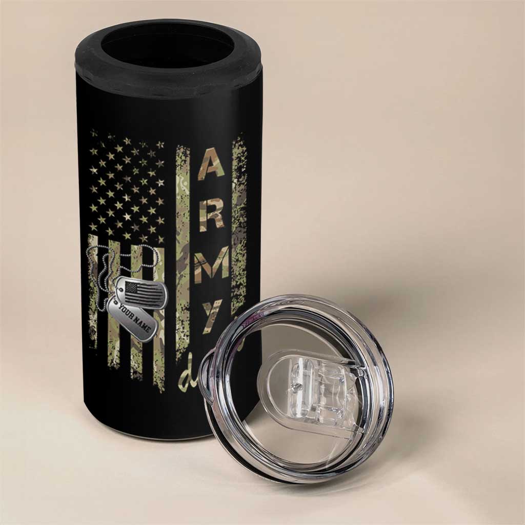 Personalized Vintage U.S. Army Dad 4 in 1 Can Cooler Tumbler Custom Name Tag Proud Military Family Member Soldier Graduation