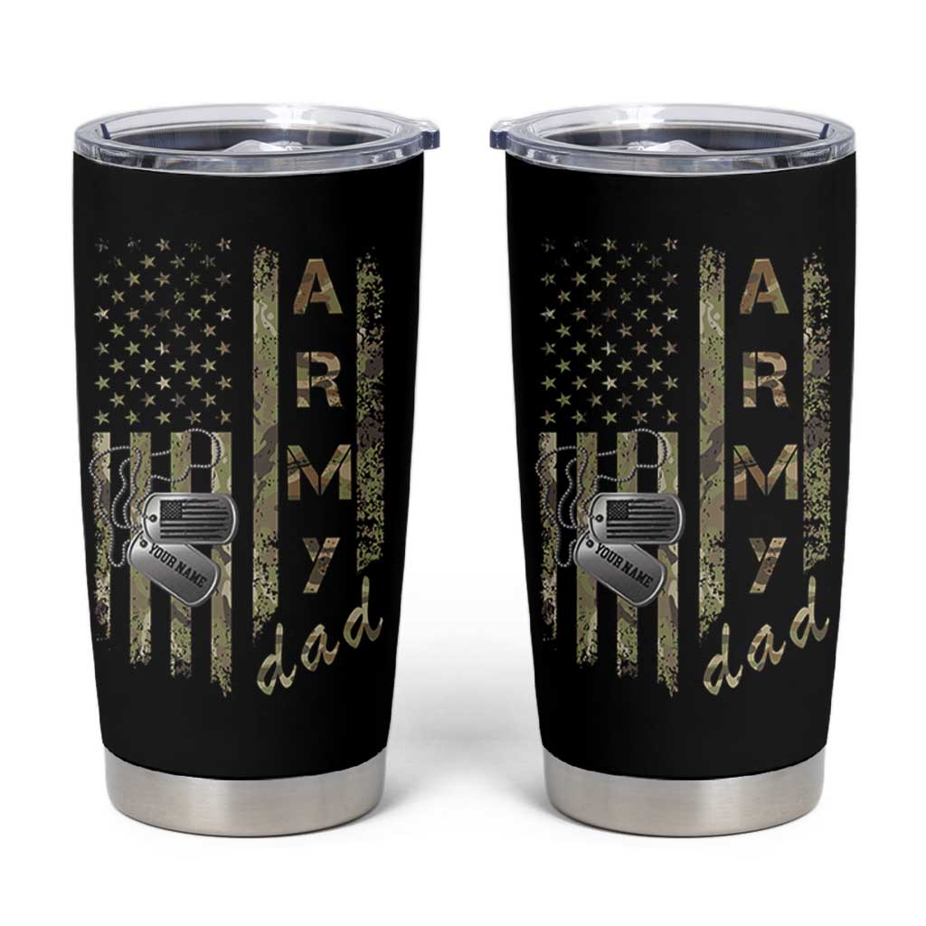 Personalized Vintage U.S. Army Dad Tumbler Cup Custom Name Tag Proud Military Family Member Soldier Graduation