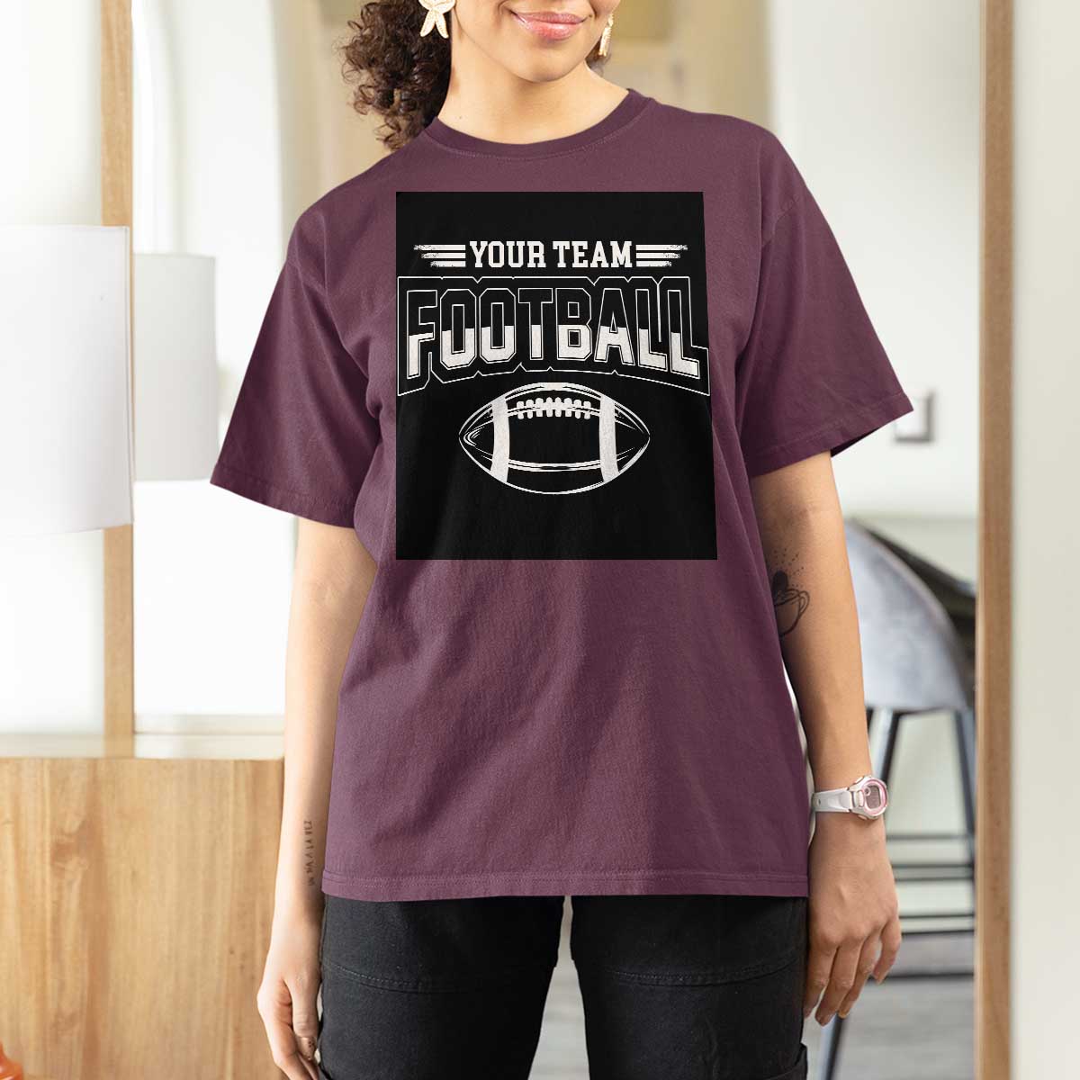 Custom Football Team Name T Shirt For Women Personalized Game Day Mom High School Cheer Mom - Wonder Print Shop