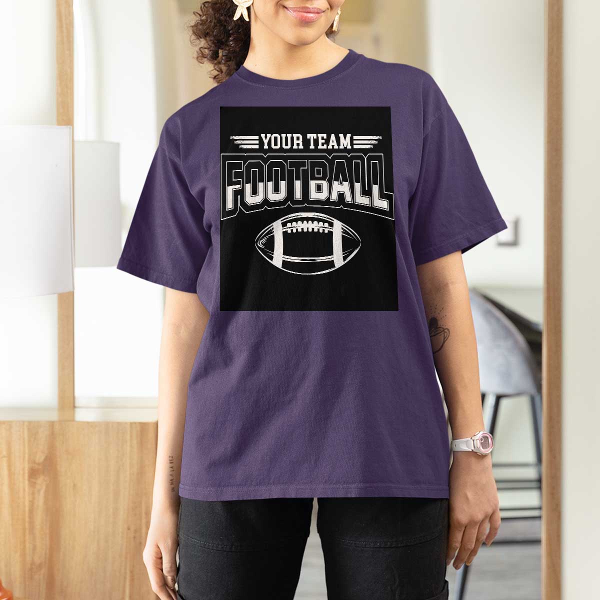 Custom Football Team Name T Shirt For Women Personalized Game Day Mom High School Cheer Mom - Wonder Print Shop