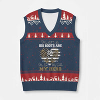 Personalized Army Mom V-Neck Knit Sweater Vest Custom Name Proud Military Family US Flag