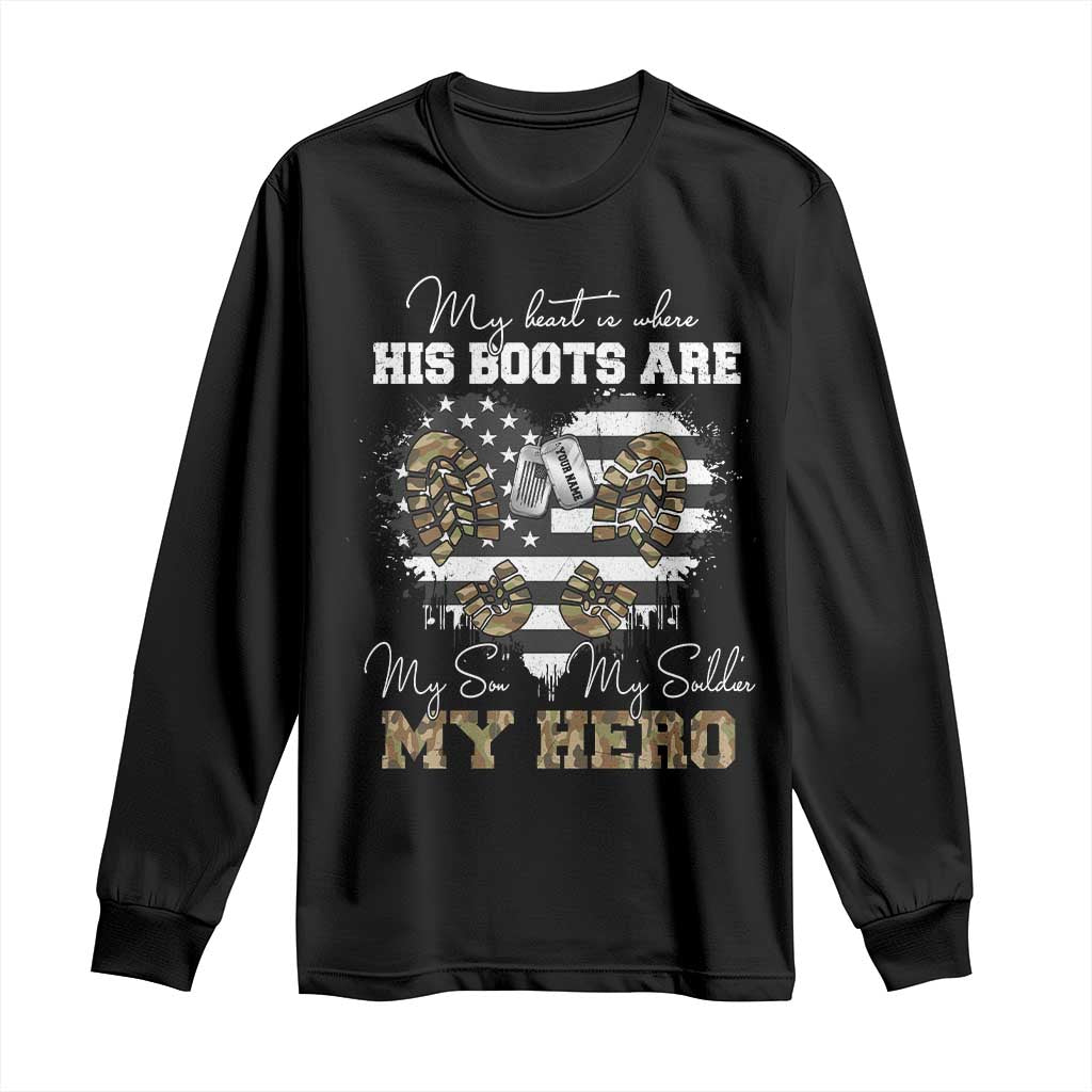 Personalized Army Mom Long Sleeve Shirt Custom Name Proud Military Family US Flag
