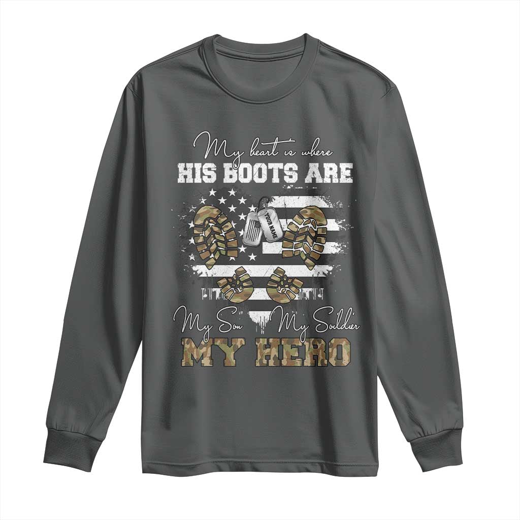 Personalized Army Mom Long Sleeve Shirt Custom Name Proud Military Family US Flag