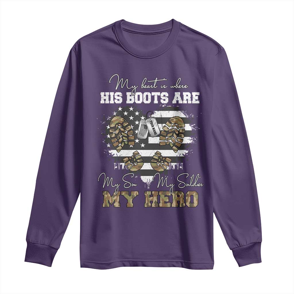 Personalized Army Mom Long Sleeve Shirt Custom Name Proud Military Family US Flag