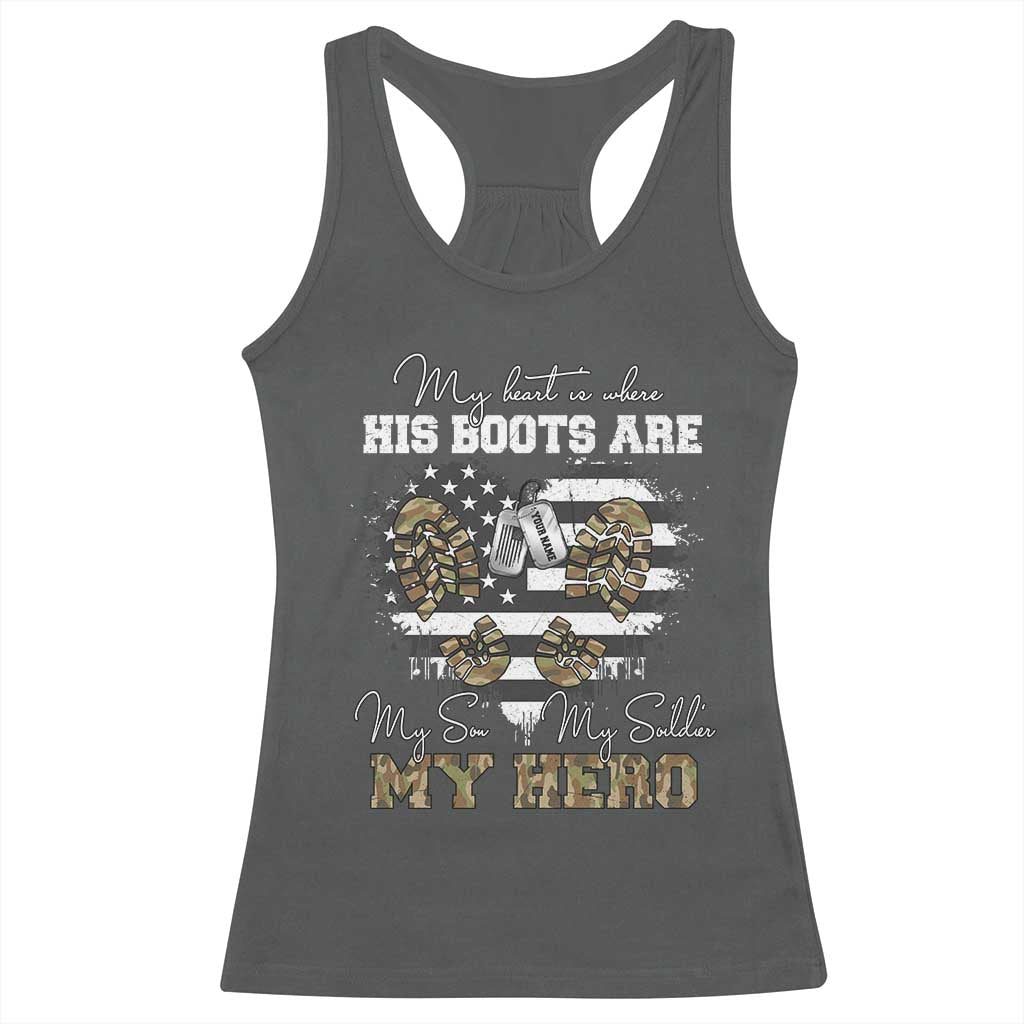 Personalized Army Mom Racerback Tank Top Custom Name Proud Military Family US Flag